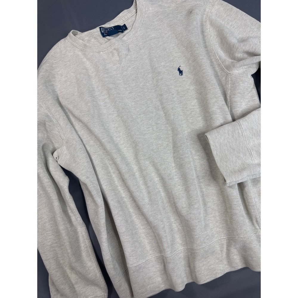 Polo Ralph Lauren Mens Oatmeal Beige Cotton Ribbed Crewneck Sweatshirt Large